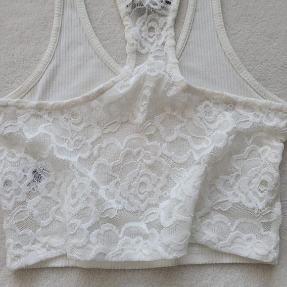 Aeropostale | Crop Halter Lace Back Top NEW Ladies Small Cream - Picture 13 of 14